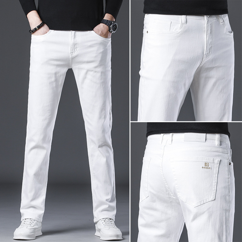 New High-End Ivory White Men's Slim-Fit Straight-Leg Trendy Brand 2026 Casual Jeans for Spring and Summer (Supports Dropshipping)