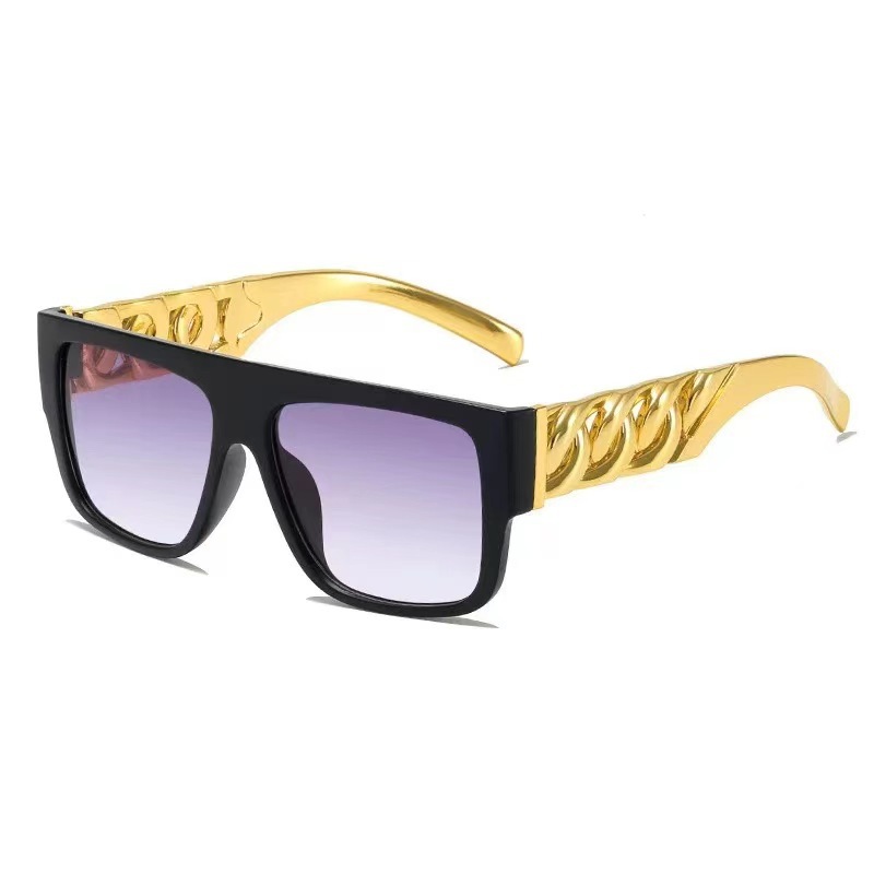 Óculos de Sol da Moda, Estilo Hip-Hop com Hastes Torcidas e Banhadas a Ouro, Estilo Punk com Grandes Correntes Douradas, Luxo_voghion.com