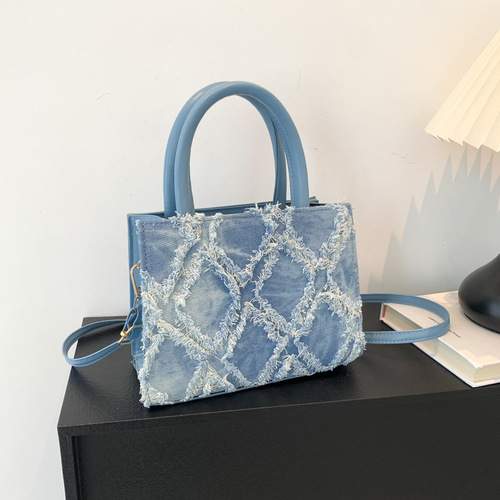Large Capacity Tote Bag Women's  New Denim Bag Stylish Tassel Commuting Shoulder Crossbody Handbag