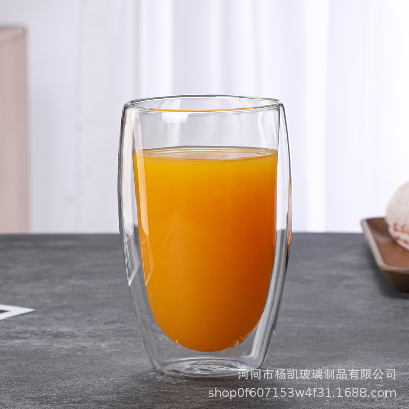 Taza de vidrio de doble capa transfronteriza Taza de café transparente con alto borosilicato Taza en forma de huevo Taza de fruta Taza de té de flores con aislamiento térmico de doble capa