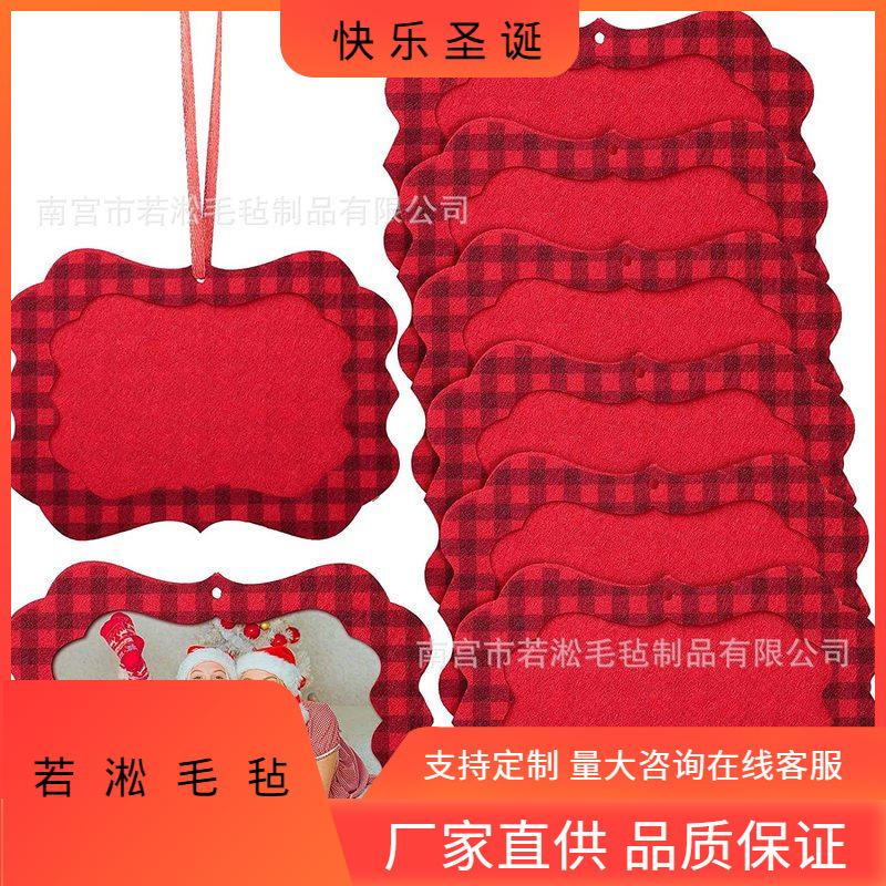 Factory wholesale New felt handmade Christmas non-woven buffalo plaid photo frame hanging Christmas tree decoration