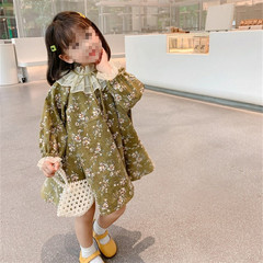 春秋女童裝連衣裙寶寶洋氣兒童個性潮牌韓版碎花網紗娃娃領公主裙