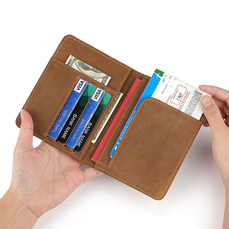 Cross-border Crazy Horse Leather Passport Holder Genuine Leather Document Holder Top Layer Cowhide Card Holder Travel Ticket Holder Leather Cover