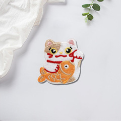 Computer Embroidered Spring Festival Lucky Cat Embroidery Fabric Sticker Cute Self-Adhesive DIY Bags Clothes Decorative Patch