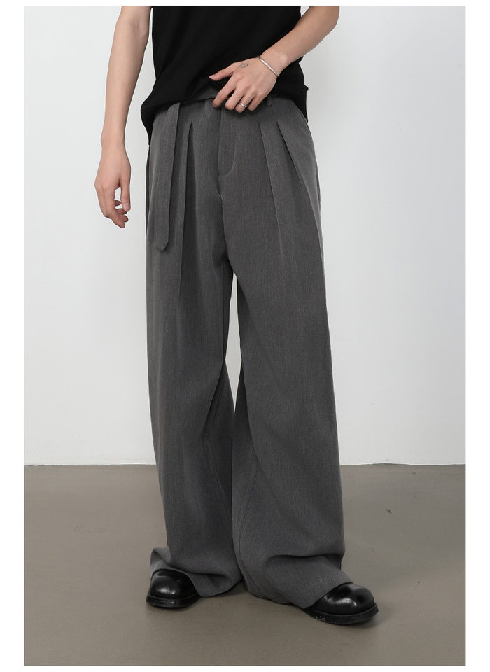 Quần tây nam dáng chữ A xếp ly đôi, cắt may 3D, vải rủ màu trơn, quần dài casual — màu xám, màu đen chi tiết 17