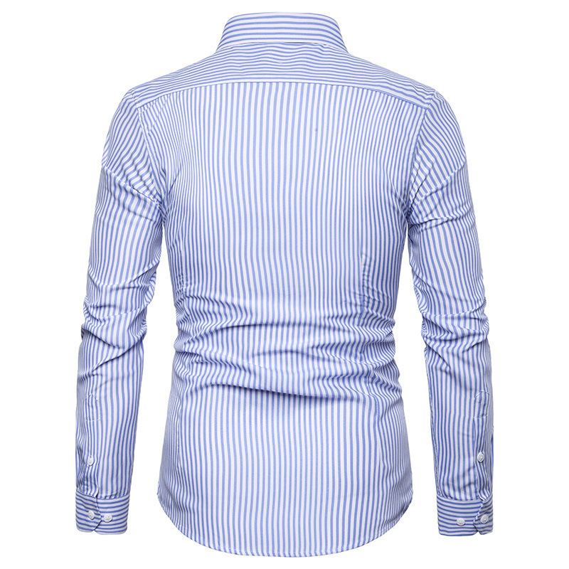 Camicia a maniche lunghe a righe da uomo casual slim autunno 2023_voghion.com