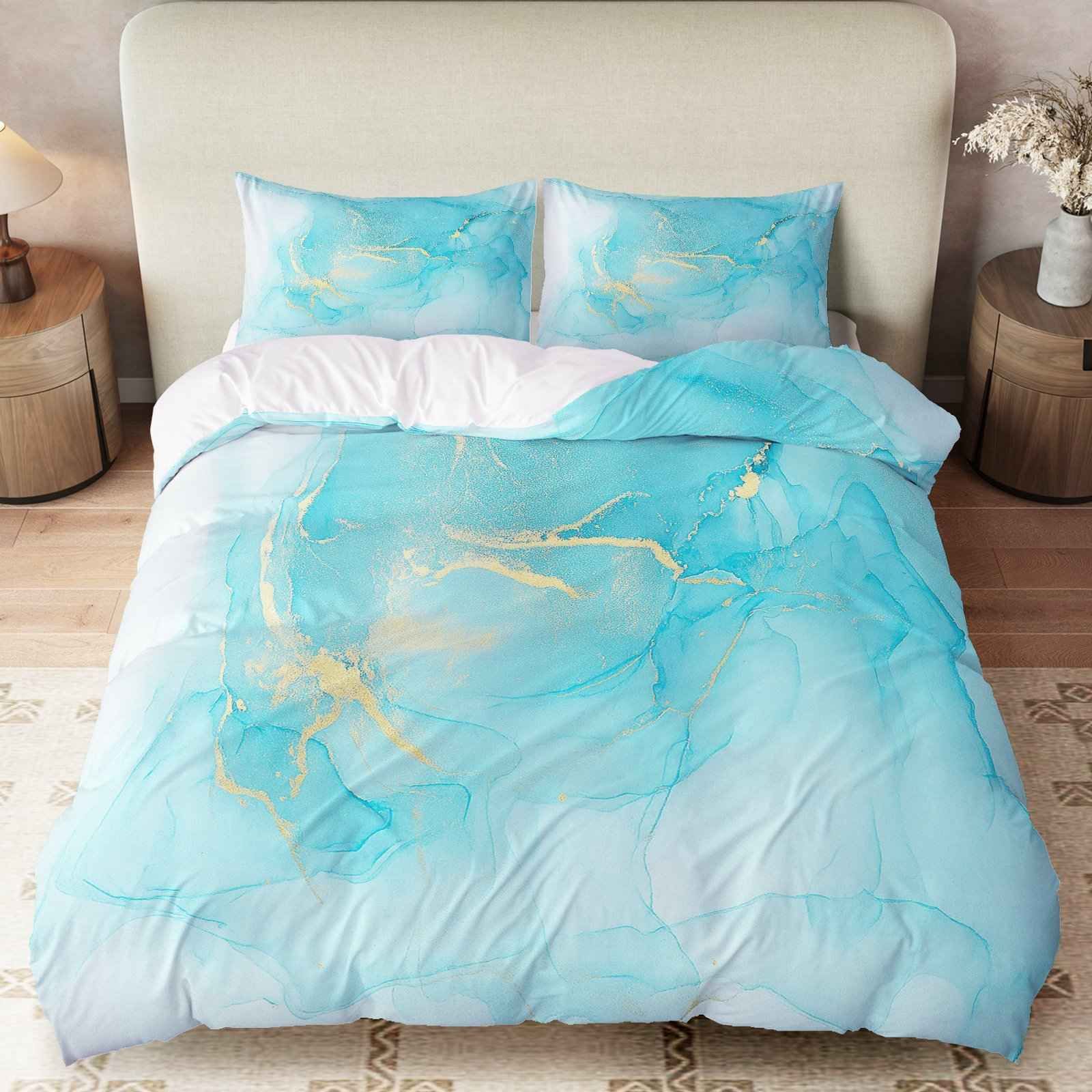 Transfronterizo tibetano azul oro mármol textura suave molienda impresión digital kit de colcha de tela se puede diseñar
