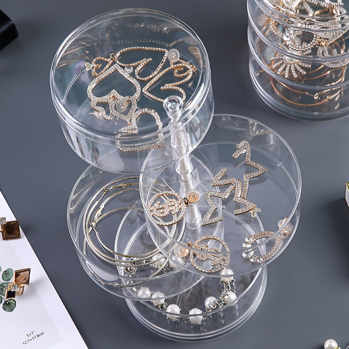 Multi-layer rotating transparent jewelry storage box for earrings, necklaces, hand jewelry, large-capacity plastic organizing and creative placement boxes