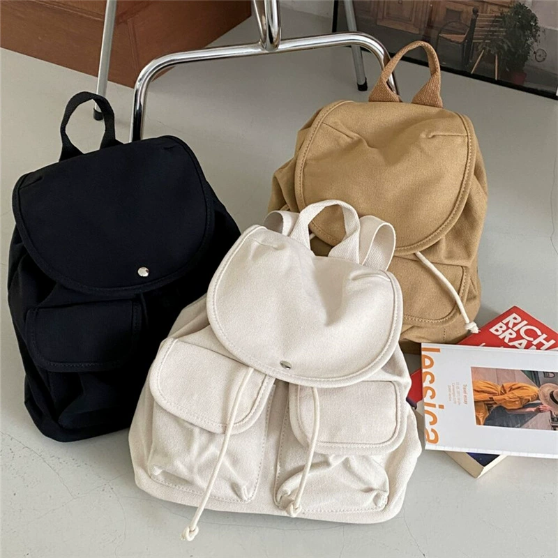 2024 весна-лето, новый простой повседневный рюкзак, нишевый дизайн, студенческий холщовый школьный рюкзак, большой вместимости, рюкзак на завязках