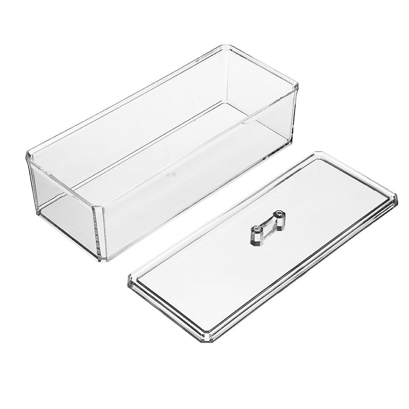 Caja de almacenamiento de barra caja de almacenamiento de escritorio rectangular transparente caja de hisopo de algodón cosmético a prueba de polvo acrílico apilable