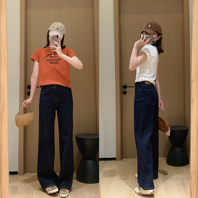 早秋R标原牛！天丝棉wan向弹明线阔腿裤复古松弛牛仔裤女603006|undefined