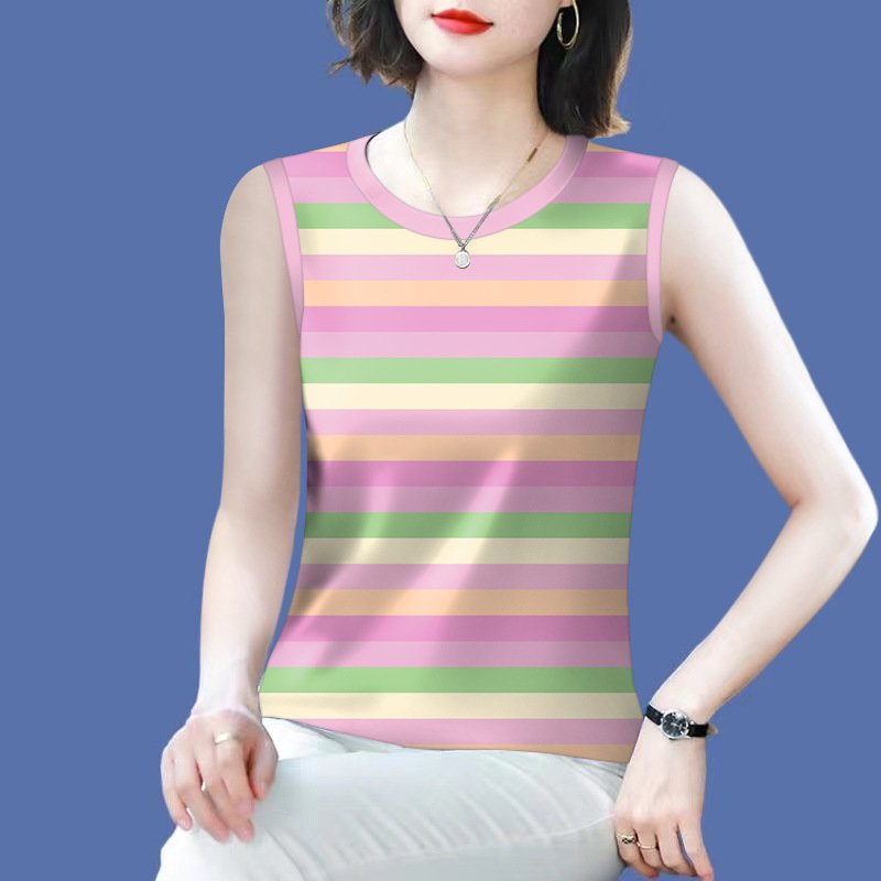 2025 New plus size Striped Camisole Women's Summer Western Style Outer Wear Thin Loose plus size Sleeveless Top