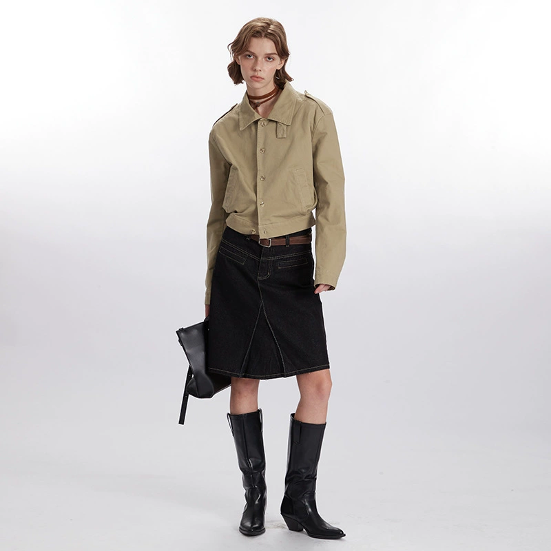 Short Jacket (HeyHenry) Cropped Autumn Tailored Jacket, Stand Collar & Button Front