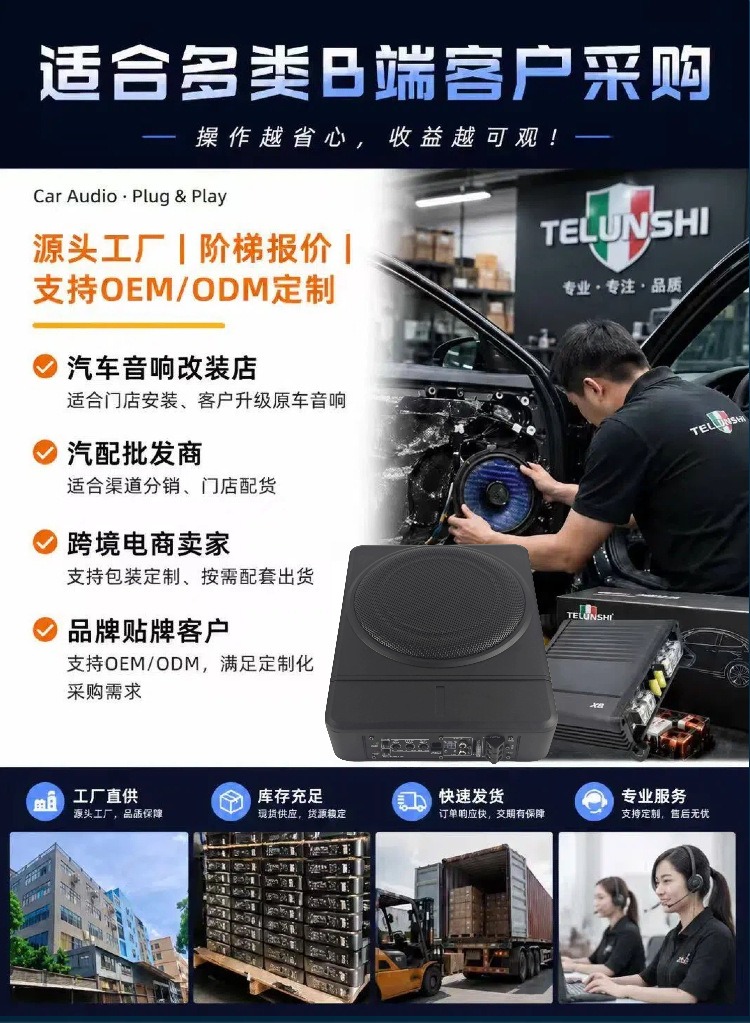 8/ 10inch Car-Mounted Ultra-Thin Subwoofer, Active Under-Seat Heavy Bass Car Audio Upgrade, Factory Direct Supply