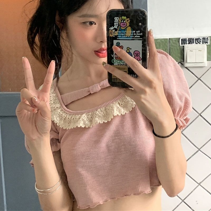 Summer Japanese cute lace short sleeve T-shirt for students