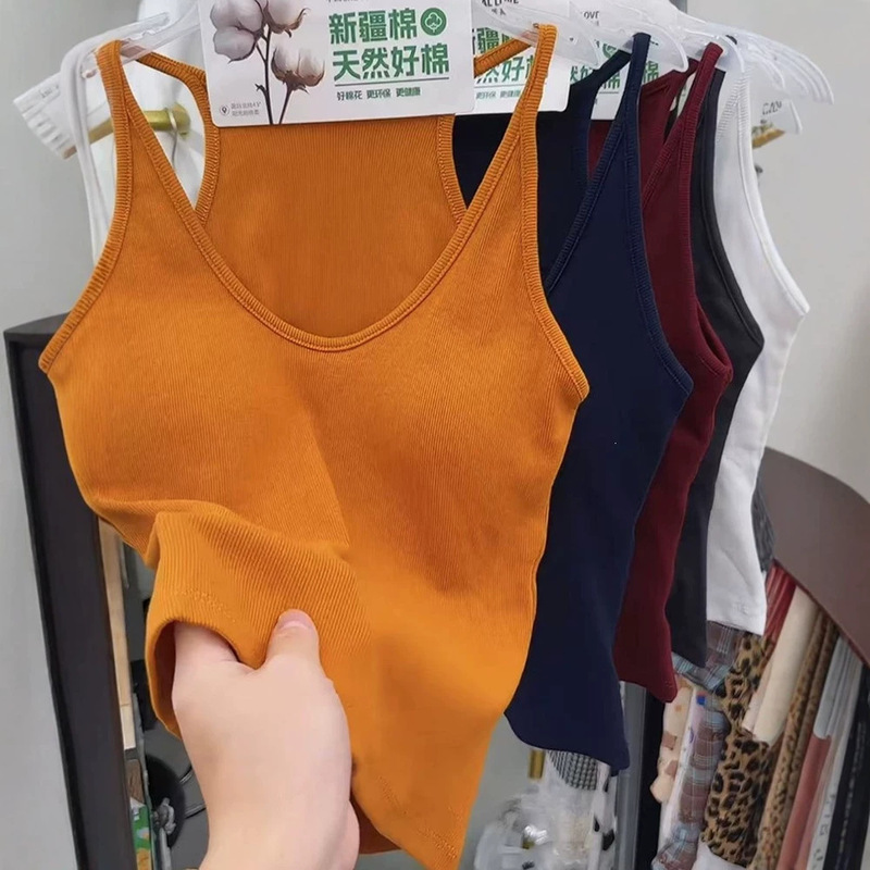 Feizi Ji 2703 halter-neck racerback tank top for women, new early autumn style, ribbed cotton with built-in chest pad, all-in-one camisole for outerwear