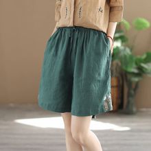 夏季新款短裤女高腰绣花百搭直筒裤薄款舒适透气棉麻四分裤休闲裤