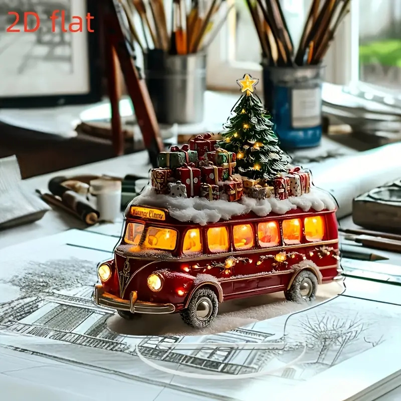 Transfronterizo acrílico 2D Navidad Snow House Santa Claus reno muñeco de nieve decoración de mesa