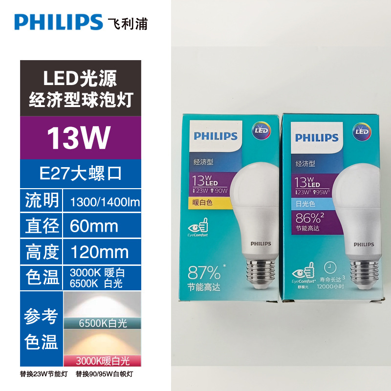 Philips llevó la lámpara de ahorro de energía E27 tornillo E14 bombilla pequeña 5 luz blanca 7W hogar 3 dormitorio lámpara de mesa 9W 6W Super brillante