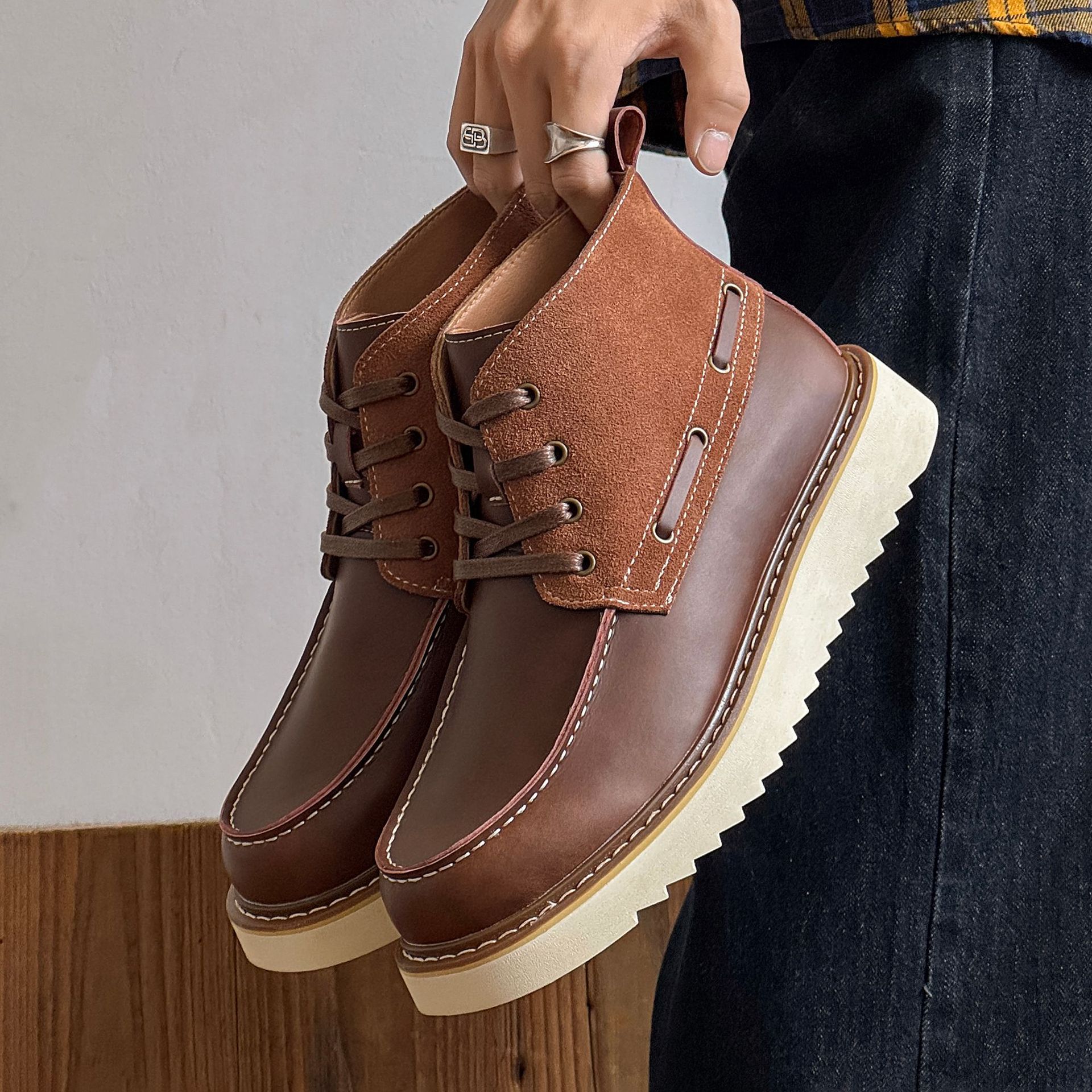 Trendy Casual Autumn Men's Martin Boots Retro Large-Toe High-Top Men's Shoes Work Boots British Short Boots Men 9105