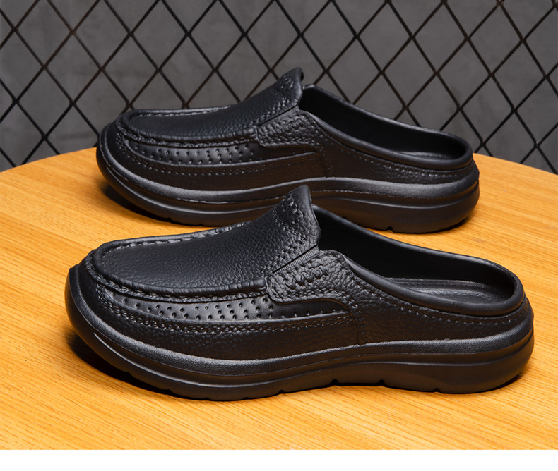Cross Border Große Größe Männer S Halb Unterstützung Casual Sandalen Und Hausschuhe Einfache Baotou Männer Drag Imitation Leder Oberfläche EVA Integrierte Sandalen_voghion.com