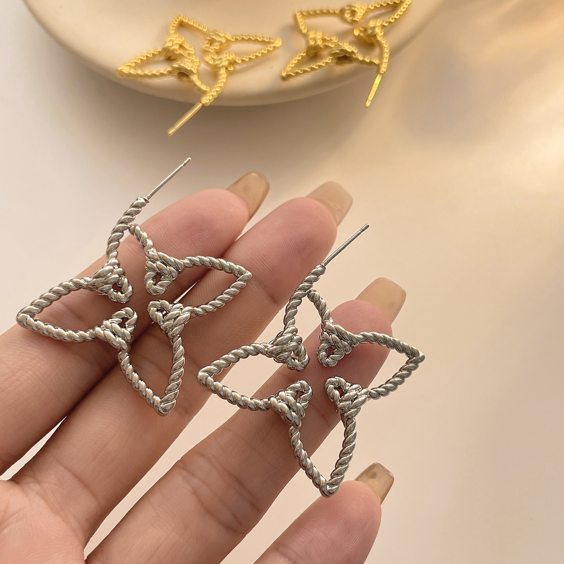 1 Pair Quantity 1 Pair Vacation Simple Style Star Plating Copper Earrings