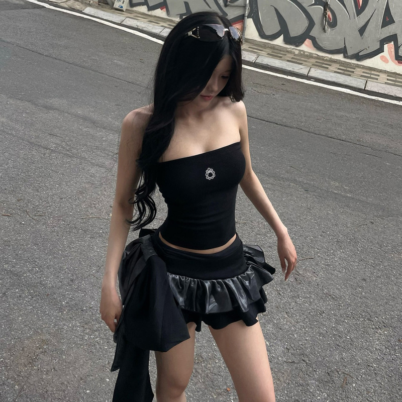 2025欧美夏季跨境新款辣妹修身高腰不规则纯色时尚潮流半身裙女装|undefined