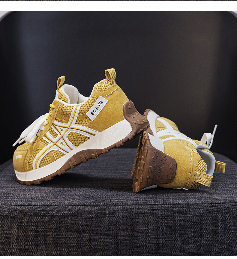 Giày sneaker nữ đế dày phong cách Đức Huấn (German Trainer) mùa xuân 2026, đế bánh mì ôm eo, phối màu trẻ trung — Be 5025, Xám 5025, Vàng 5025 chi tiết 16