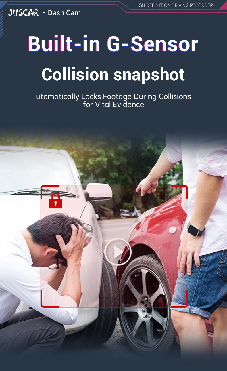 Driving Recorder with Wifi Connectivity, Dual Recording of Front and Rear Vehicles, 24-Hour Parking Monitoring, Night Vision, Reversing Images