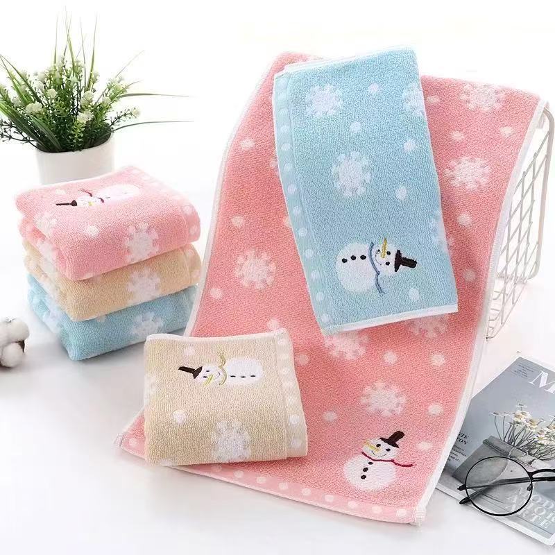 Manufacturer Wholesale Colored Yarn Jacquard Snowman Embroidered Snowflake Towel High-End Gift Opening Promotion Gift Department Store Wholesale