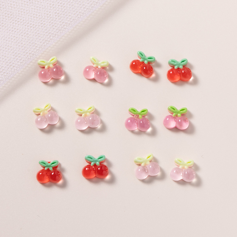 New Fresh and Simple Ice-Clear Fruit Cherry Pink Three-Dimensional Realistic Cherry Resin DIY Nail Decorations
