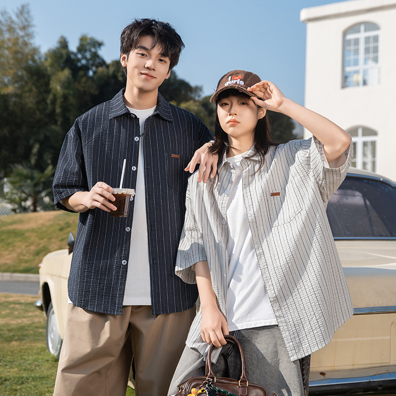 Textured Contrast Striped Shirt 2025 Summer New Vintage Casual Loose Slightly Wrinkled Texture Shirt Jacket