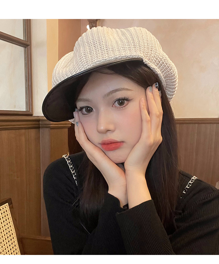 Beige Knitted Beret For Women Breathable Summer Painter Hat_voghion.com