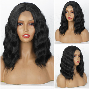 Wigs for European and American Ladies, Front Lace Wigs, Medium Parted Small Lace Highlights, Water Ripples, Short Curly Hair, Chemical Fiber Headgear Wigs