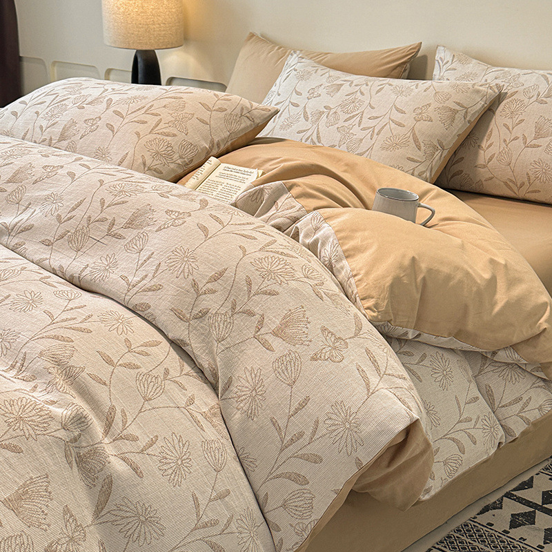 Cama de jacquard de algodón puro de cuatro piezas 2024 nuevo estilo otoño e invierno funda de edredón sábana ropa de cama de lujo ligero