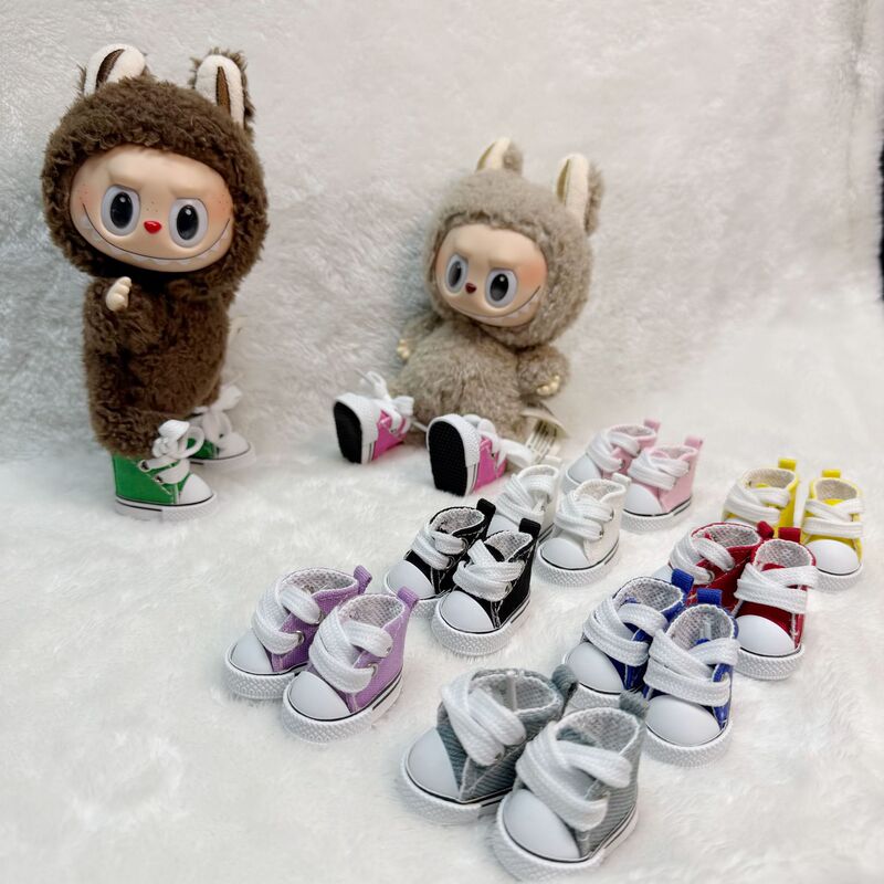 Factory Direct Delivery in Stock Labubu17Cn Labubu 10cm Cotton Doll Shoes Lace-Up Canvas Shoes 3.8cm