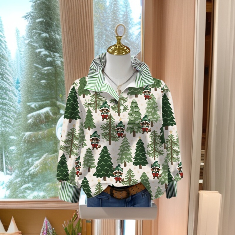 2026 Cross-Border Women's Fashion Loose 3D Floral Print Long-Sleeve Sweatshirt with Pleated Collar, Direct Sales from the Manufacturer 2026 Cross-Border Women's Fashion Loose 3D Floral Print Long-Sleeve Sweatshirt with Pleated Collar, Direct Sales from the Manufacturer