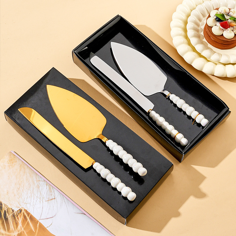 Pearl Ceramic Handle 430 Stainless Steel Cake Knife Shovel suit Creative Baking Cheese Knife Pizza Shovel Dessert Tableware