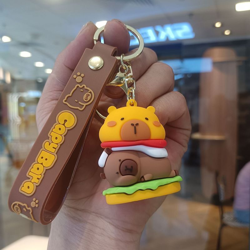 新しいカピバラキーホルダーペンダントハンバーガーカピバラ立体人形かわいい車のスクールバッグキーホルダー卸売|undefined