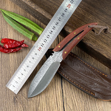 户外大马士革纹小直刀蒙古手把肉分割刀野营防身战术多用刀亚马逊
