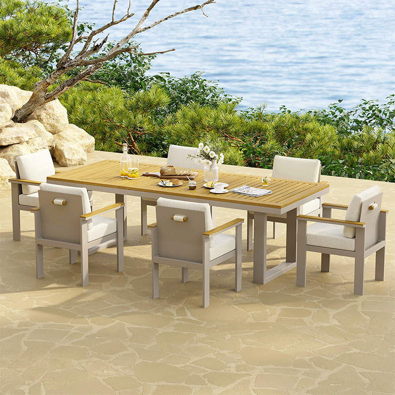 Mesa y silla al aire libre terraza villa impermeable y protector solar comedor hotel al aire libre anti-corrosión muebles de ocio de teca image 3
