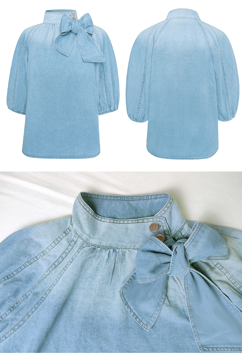 Denim Fabric Type Regular Top Length T-shirt Tops Type Daily Occasion Wholesale Women's Simple Style Solid Color Half Sleeve Button Blouses