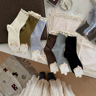 袜子女日系复古碎花中筒袜韩系双罗口木耳边堆堆袜精澳棉无骨长袜