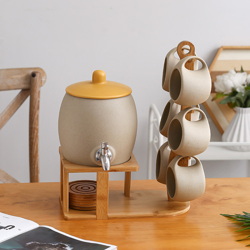 Nordic Creative Ceramic Water Pitcher and Cup Set with Faucet, High-Temperature Resistant Household Cold Water Pitcher and Juice Glass