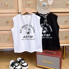 Children's Pure Cotton Vest Sleeveless Vest Summer 2024 New Medium and Large Children Boys and Girls Loose Versatile Casual Top 