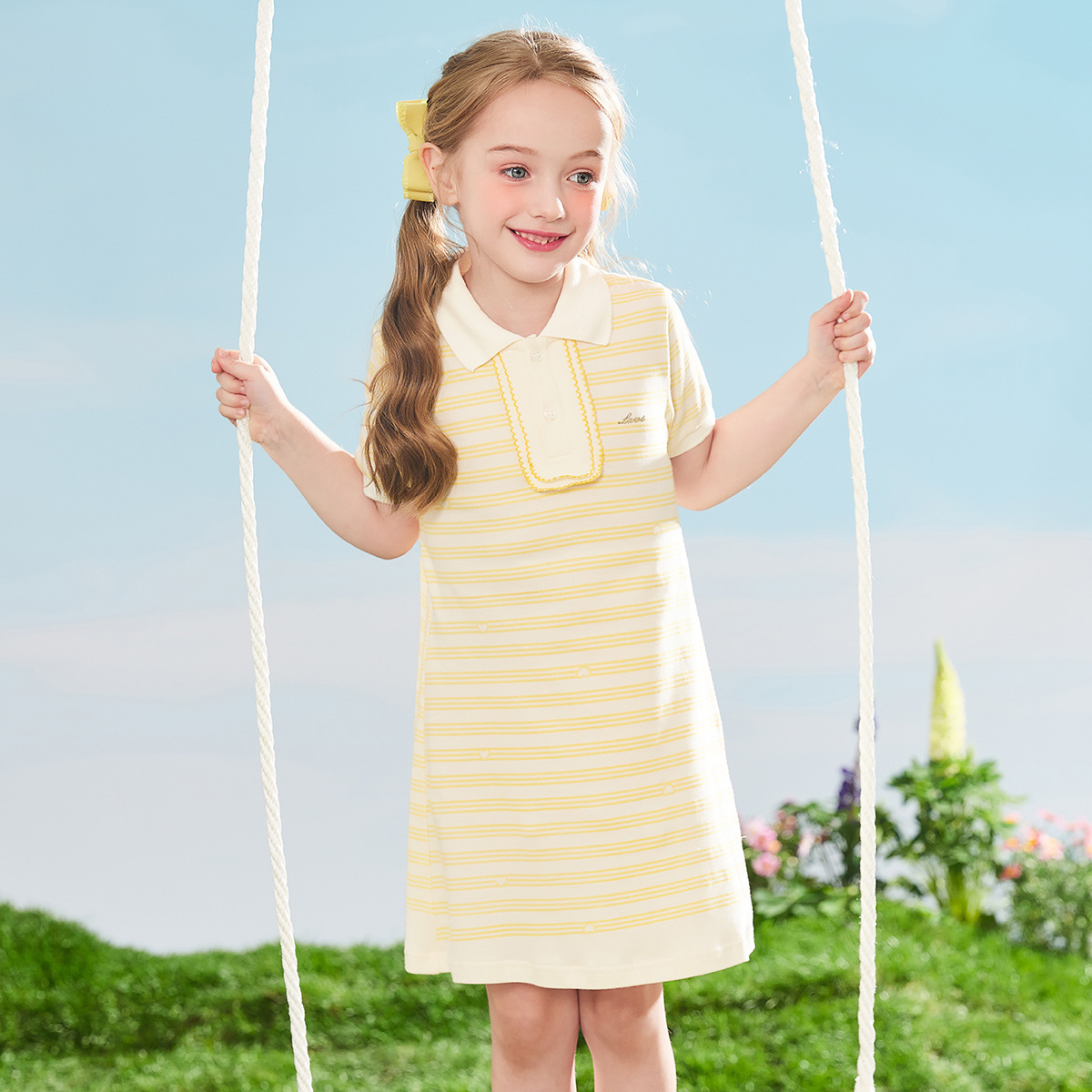Ropa infantil LAVI, novedad de verano, vestido a rayas para niñas, vestido tipo Polo, vestido informal de línea A para niños medianos y grandes, vestido largo
