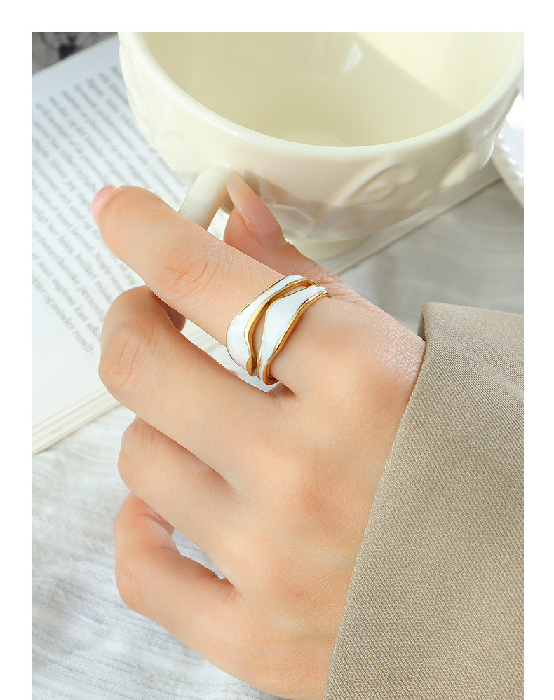 Simple Style Irregular Titanium Steel Enamel Plating Open Ring 1 Piece