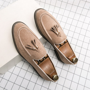 Cross-border Men's Small Leather Shoes 47 Trendy Slip-on Lazy Shoes British European and American Casual Tassel Loafers plus size 46