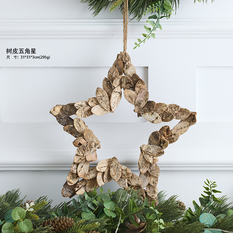 Navidad nueva estrella de cinco puntos colgante decoración navideña ventana del centro comercial colgante de madera colgante estrella hotel
