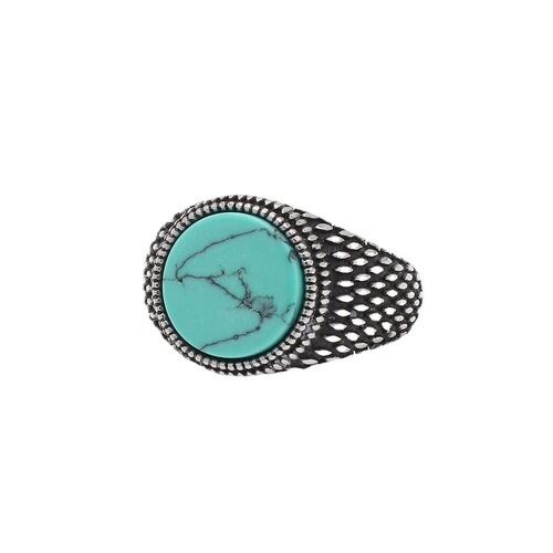 R1144 Foreign Trade Jewelry Wholesale: Unique Retro-style European & American Turquoise Gemstone Titanium Steel Ring